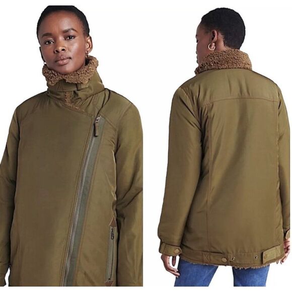 Anthropologie Joni Aviator Moto Jacket Olive Sherpa-lined Women's Size M Petite - Picture 2 of 16